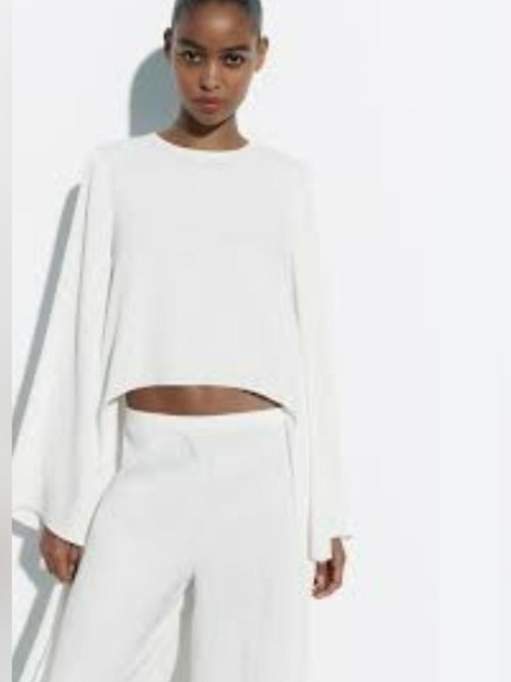 Zara White Hi-Low Asymetrical Blouse SZ LG - Picture 2 of 7